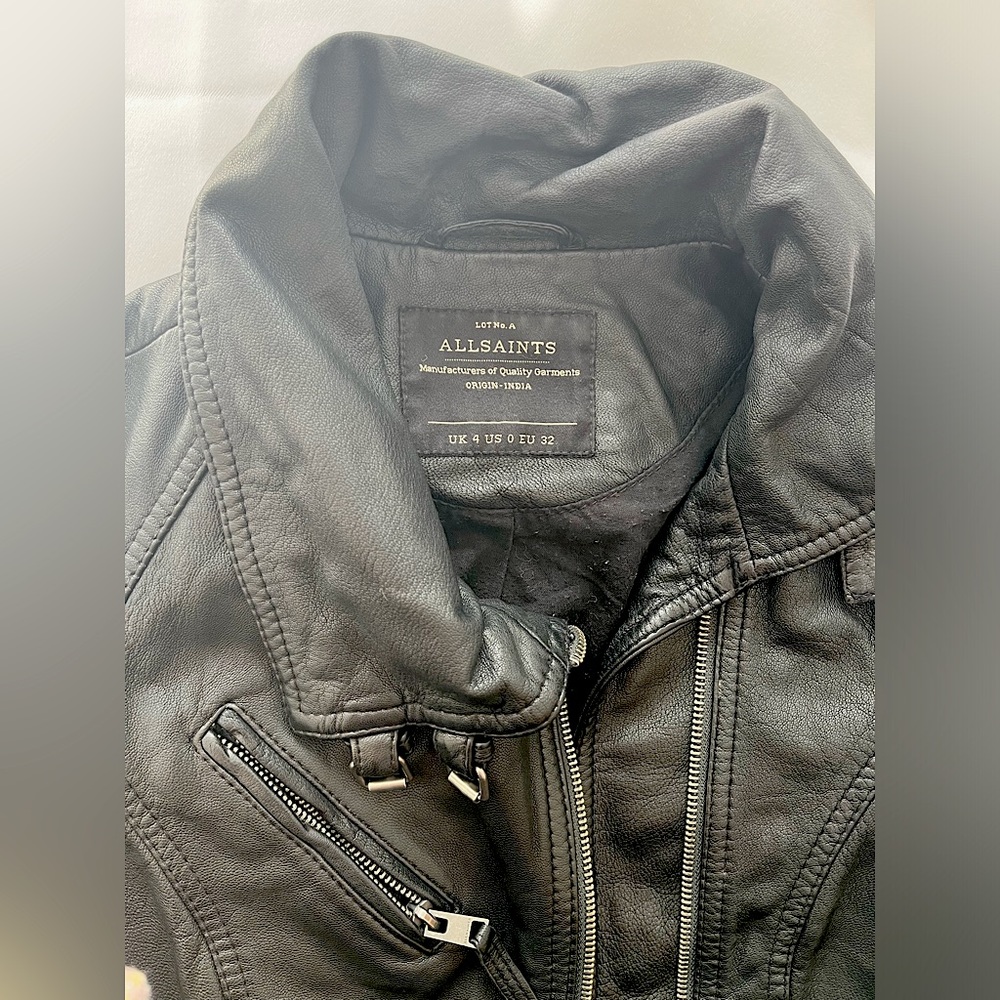 All Saints US 0 black leather jacket